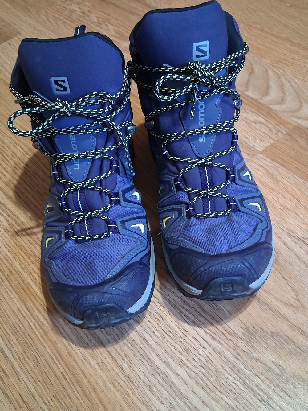 Salomon Men's Purple-Blue Hiking Boots with Yellow Accents - Picture 3 of 9